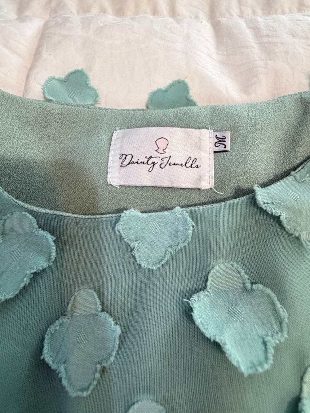 Dainty Jewells Mint Green 3D Floral Midi Dress Size M Modest church Spring - Picture 7 of 11